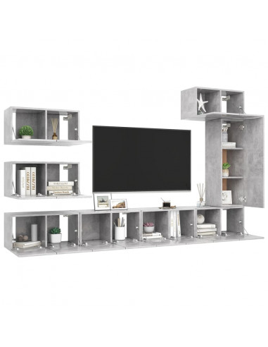 Set di Mobili Porta TV 8 pz Grigio Cemento in Legno Multistrato