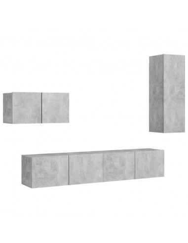 Set di Mobili Porta TV 4 pz Grigio Cemento in Legno Multistrato