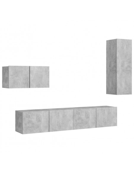 Set di Mobili Porta TV 4 pz Grigio Cemento in Legno Multistrato
