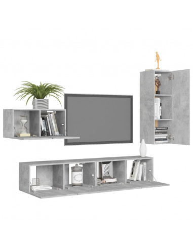 Set di Mobili Porta TV 4 pz Grigio Cemento in Legno Multistrato