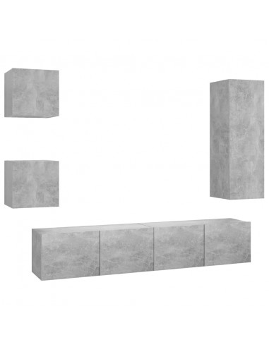 Set di Mobili Porta TV 5 pz Grigio Cemento in Legno Multistrato