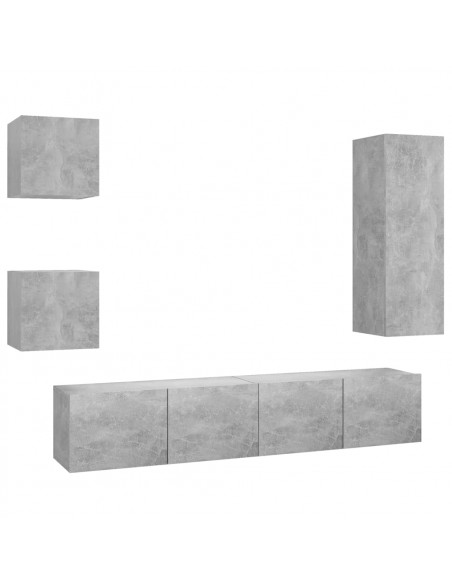 Set di Mobili Porta TV 5 pz Grigio Cemento in Legno Multistrato