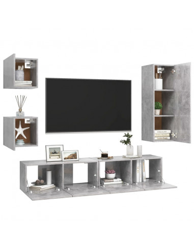 Set di Mobili Porta TV 5 pz Grigio Cemento in Legno Multistrato