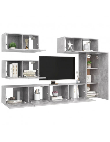 Set di Mobili Porta TV 6 pz Grigio Cemento in Legno Multistrato