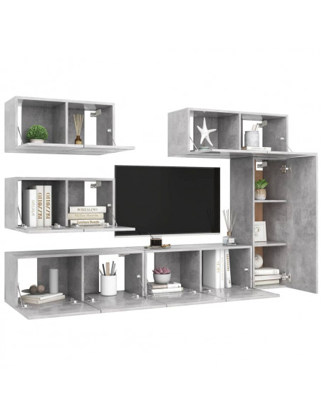 Set di Mobili Porta TV 6 pz Grigio Cemento in Legno Multistrato