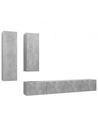 Set di Mobili Porta TV 4 pz Grigio Cemento in Legno Multistrato
