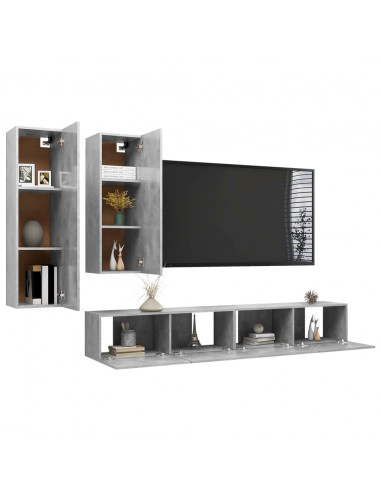 Set di Mobili Porta TV 4 pz Grigio Cemento in Legno Multistrato