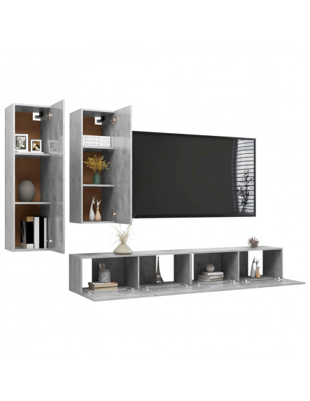 Set di Mobili Porta TV 4 pz Grigio Cemento in Legno Multistrato