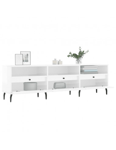 Mobile Porta TV Bianco Lucido 150x30x44,5 cm Legno Multistrato