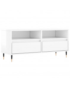 Mobile Porta TV Bianco Lucido 100x34,5x44,5cm Legno Multistrato 2