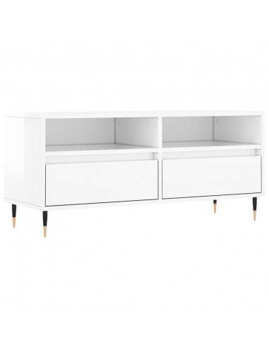 Mobile Porta TV Bianco Lucido 100x34,5x44,5cm Legno Multistrato