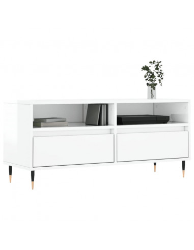 Mobile Porta TV Bianco Lucido 100x34,5x44,5cm Legno Multistrato