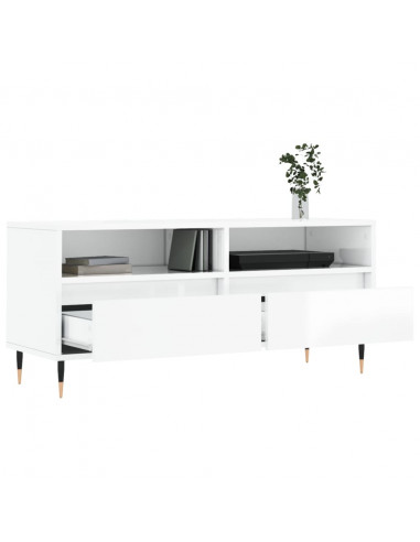 Mobile Porta TV Bianco Lucido 100x34,5x44,5cm Legno Multistrato