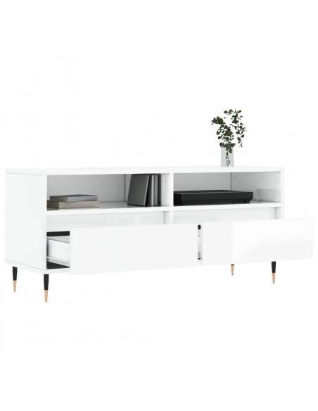 Mobile Porta TV Bianco Lucido 100x34,5x44,5cm Legno Multistrato