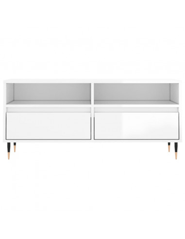 Mobile Porta TV Bianco Lucido 100x34,5x44,5cm Legno Multistrato