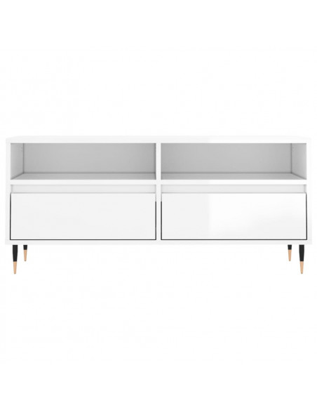 Mobile Porta TV Bianco Lucido 100x34,5x44,5cm Legno Multistrato