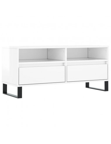 Mobile Porta TV Bianco Lucido 100x34,5x44,5cm Legno Multistrato