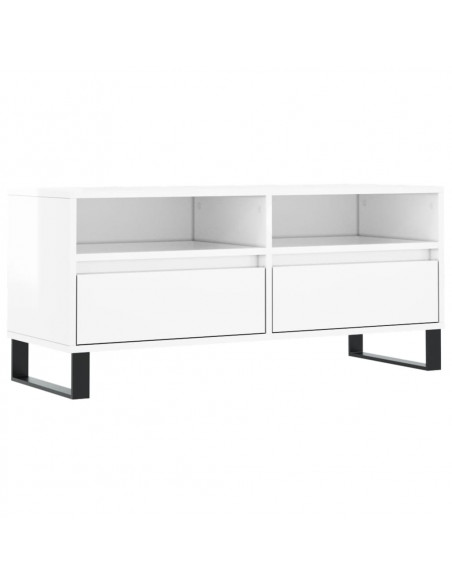 Mobile Porta TV Bianco Lucido 100x34,5x44,5cm Legno Multistrato
