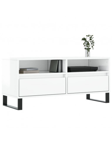 Mobile Porta TV Bianco Lucido 100x34,5x44,5cm Legno Multistrato