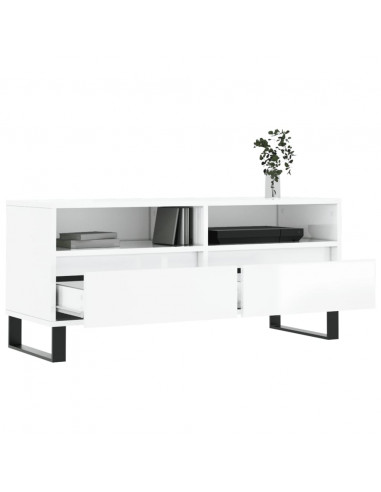 Mobile Porta TV Bianco Lucido 100x34,5x44,5cm Legno Multistrato