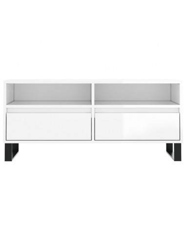 Mobile Porta TV Bianco Lucido 100x34,5x44,5cm Legno Multistrato