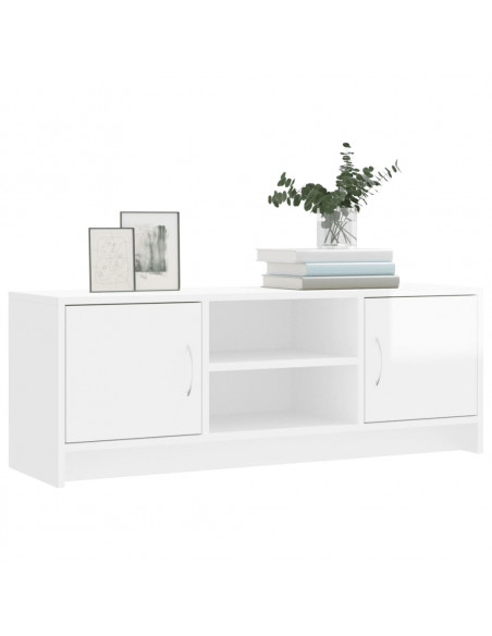 Mobile Porta TV Bianco Lucido 102x30x37,5 cm Legno Multistrato