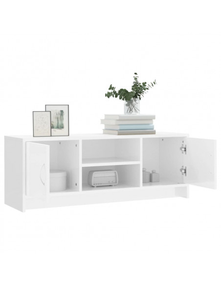 Mobile Porta TV Bianco Lucido 102x30x37,5 cm Legno Multistrato