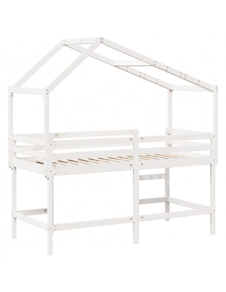 Letto Soppalco con Scala e Tetto Bianco 90x190 cm Massello Pino