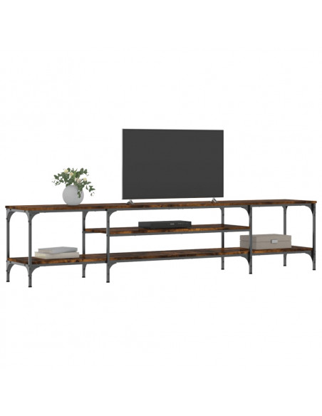 Mobile TV Rovere Fumo 201x35x45 cm in Legno Multistrato e Ferro
