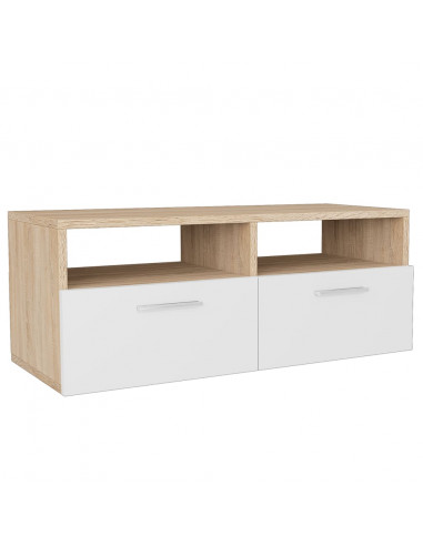 Mobile Porta TV in Legno Multistrato 95x35x36cm Rovere e Bianco