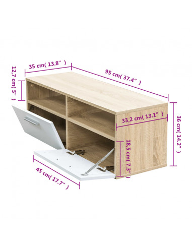 Mobile Porta TV in Legno Multistrato 95x35x36cm Rovere e Bianco