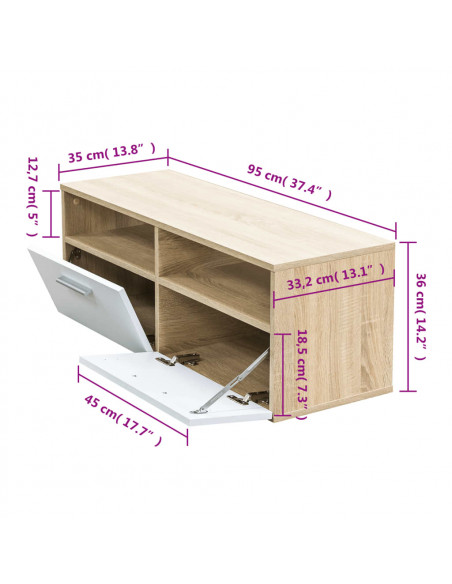 Mobile Porta TV in Legno Multistrato 95x35x36cm Rovere e Bianco