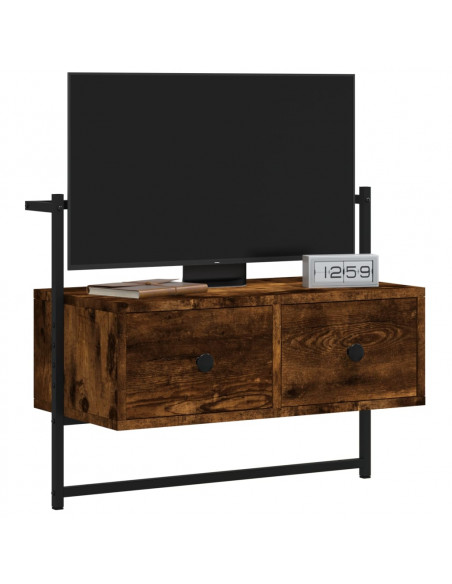 Mobile TV a Muro Rovere Fumo 60,5x30x51 cm in Legno Multistrato