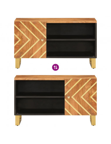 Mobile Porta TV Marrone e Nero 80x31,5x46 cm in Legno di Mango