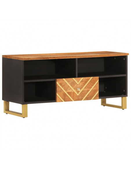 Mobile Porta TV Marrone e Nero 100x33,5x46 cm in Legno di Mango