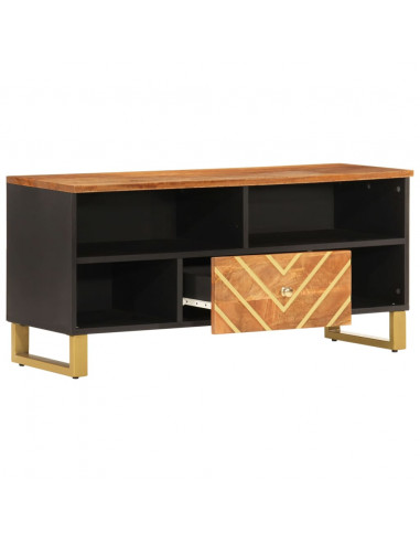 Mobile Porta TV Marrone e Nero 100x33,5x46 cm in Legno di Mango