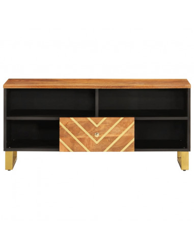 Mobile Porta TV Marrone e Nero 100x33,5x46 cm in Legno di Mango