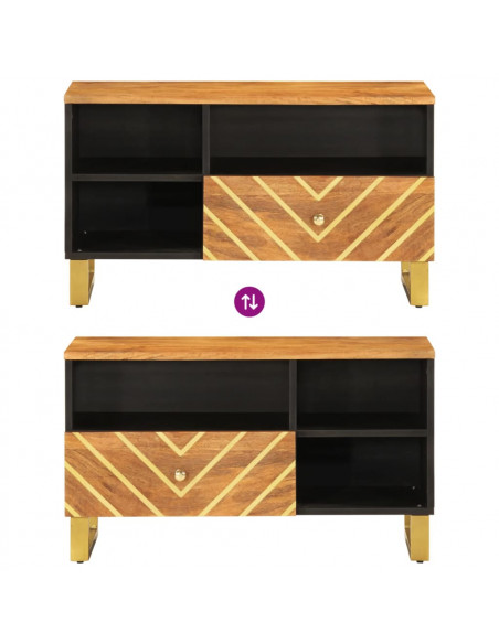 Mobile Porta TV Marrone e Nero 80x33,5x46 cm in Legno di Mango