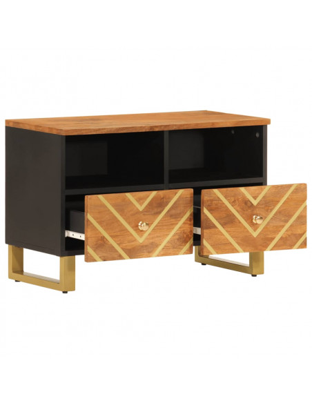 Mobile Porta TV Marrone e Nero 70x33,5x46 cm in Legno di Mango
