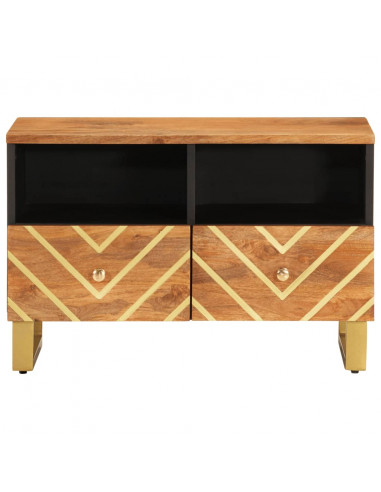 Mobile Porta TV Marrone e Nero 70x33,5x46 cm in Legno di Mango