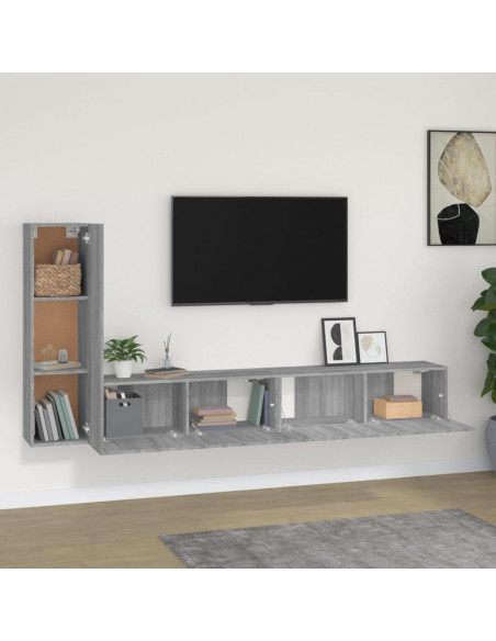 Set Mobili Porta TV 3 pz Grigio Sonoma in Legno Multistrato