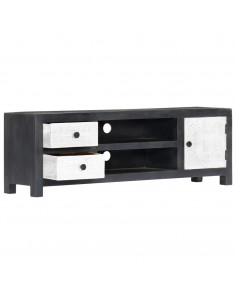 Mobile TV Intagliato a Mano Grigio Bianco 120x30x40 cm in Mango 2