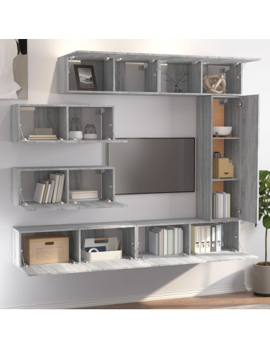 Set di Mobili Porta TV 7 pz Grigio Sonoma in Legno Multistrato