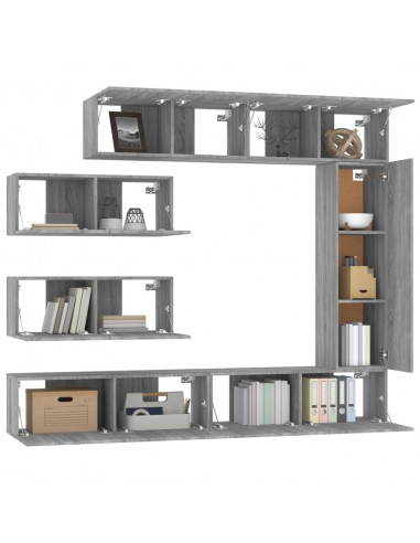 Set di Mobili Porta TV 7 pz Grigio Sonoma in Legno Multistrato