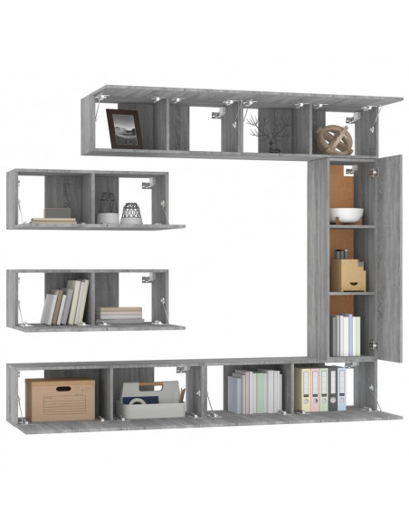 Set di Mobili Porta TV 7 pz Grigio Sonoma in Legno Multistrato