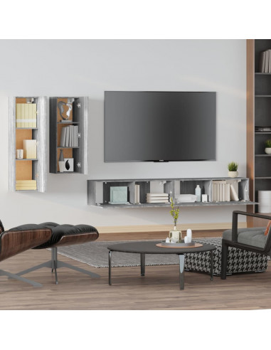 Set di Mobili Porta TV 4 pz Grigio Sonoma in Legno Multistrato