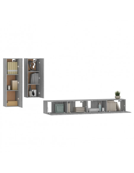 Set di Mobili Porta TV 4 pz Grigio Sonoma in Legno Multistrato