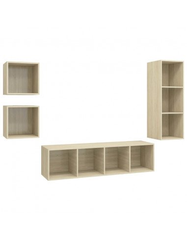 Set Porta TV 4 pz Rovere Sonoma in Truciolato