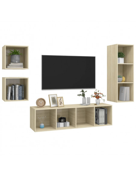 Set Porta TV 4 pz Rovere Sonoma in Truciolato