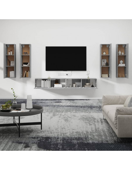 Set di Mobili Porta TV 6 pz Grigio Sonoma in Legno Multistrato